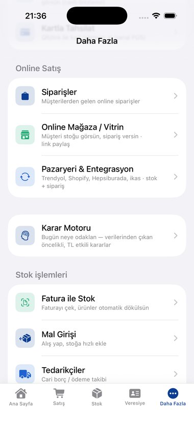 Kassa modüller — online satış, pazaryeri entegrasyonu, karar motoru, fatura ile stok